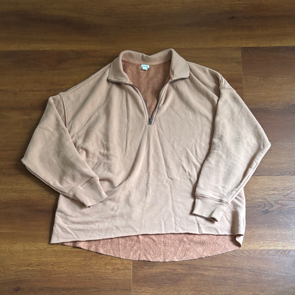 Aerie Beige Quarter-Zip Pullover Sweatshirt - S